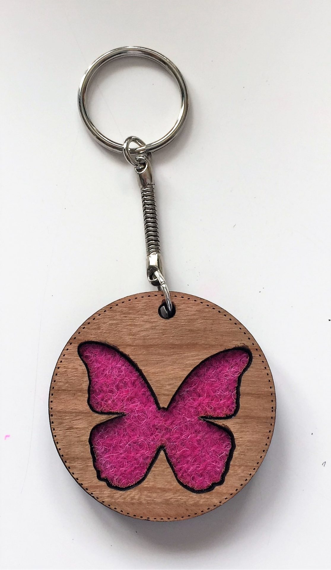 Wooden Key Ring with Harris Tweed - Butterfly Key Ring