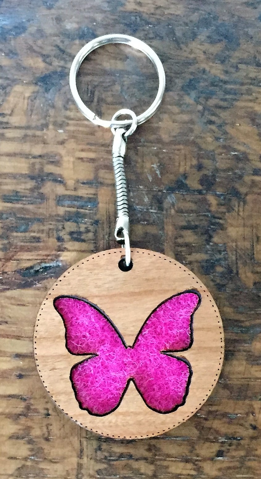 Wooden Key Ring with Harris Tweed - Butterfly Key Ring