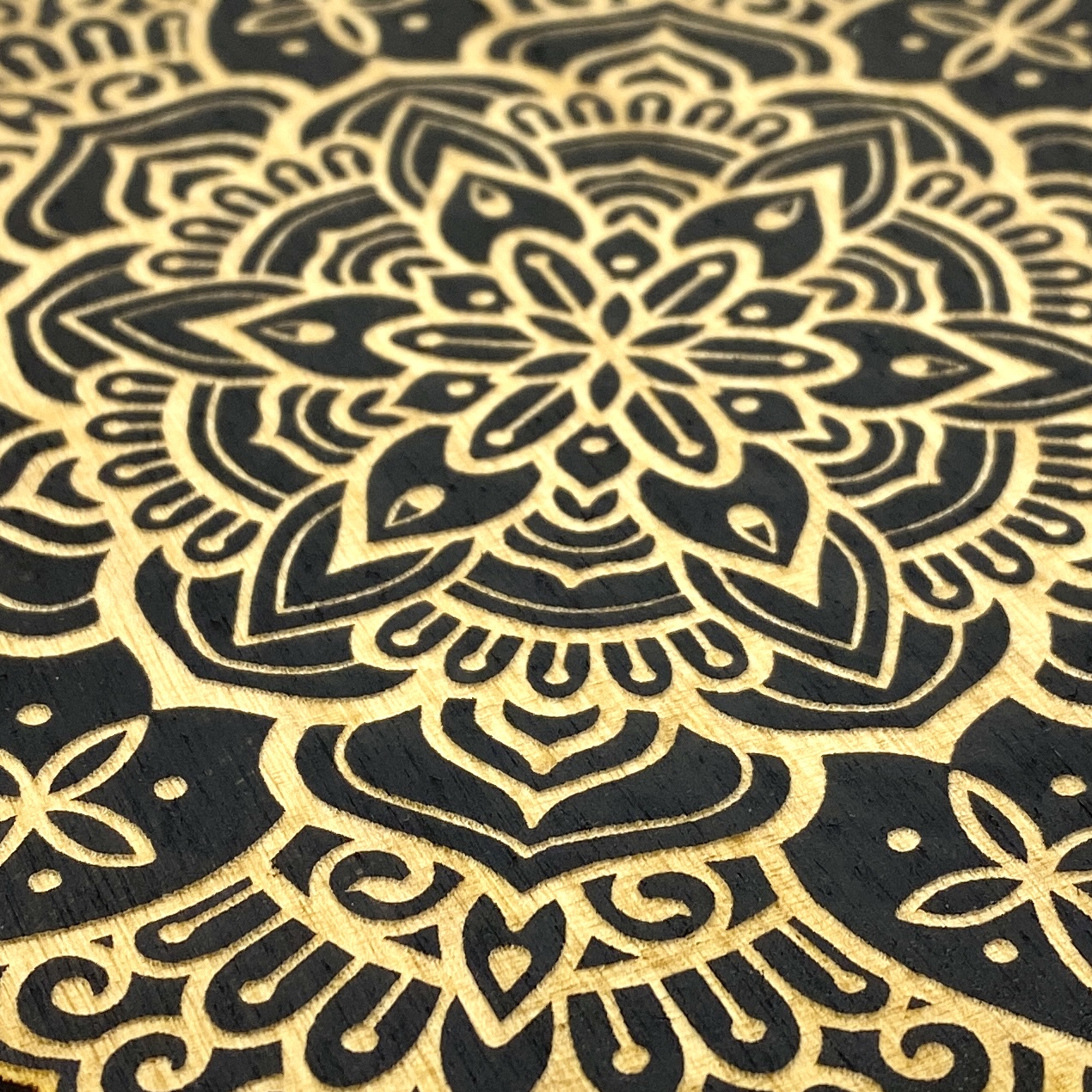 Laser Engraved Black Plywood Mandala - The Altered State - Danna Tattoo