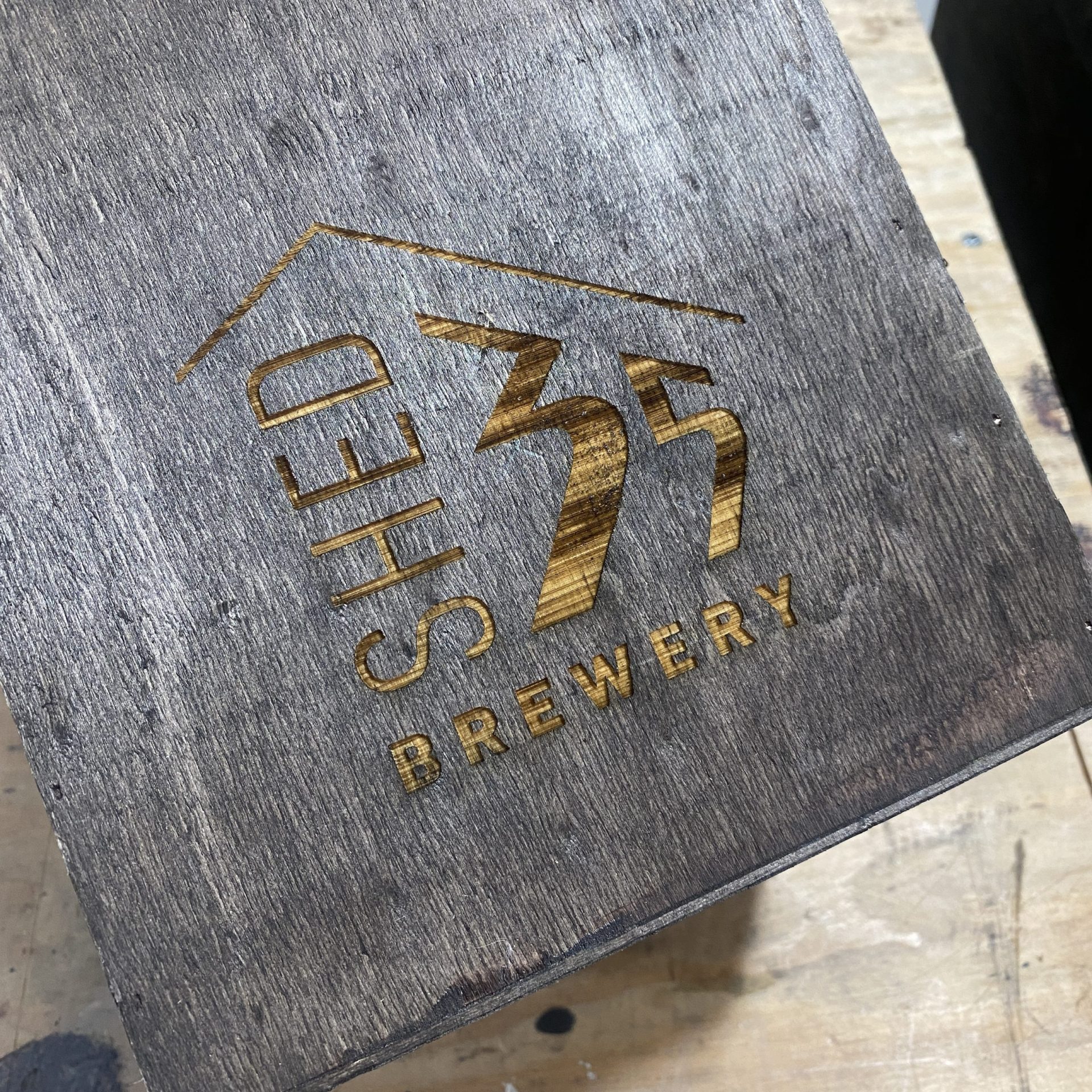 Beer carrier laser engraved with the Shed 35 Brewery logo