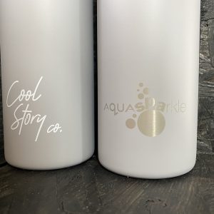 Insulated flask for a bottle of wine for cool story co laser engraved by the altered state with the aquasparkle logo