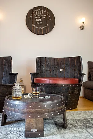 whisky barrel chair and table